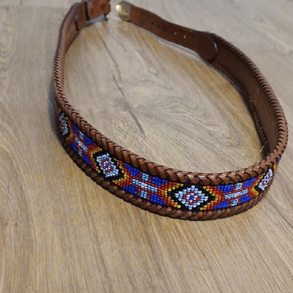 Brown Leather Belt with Colorful Beaded Design - Picture 6 of 6